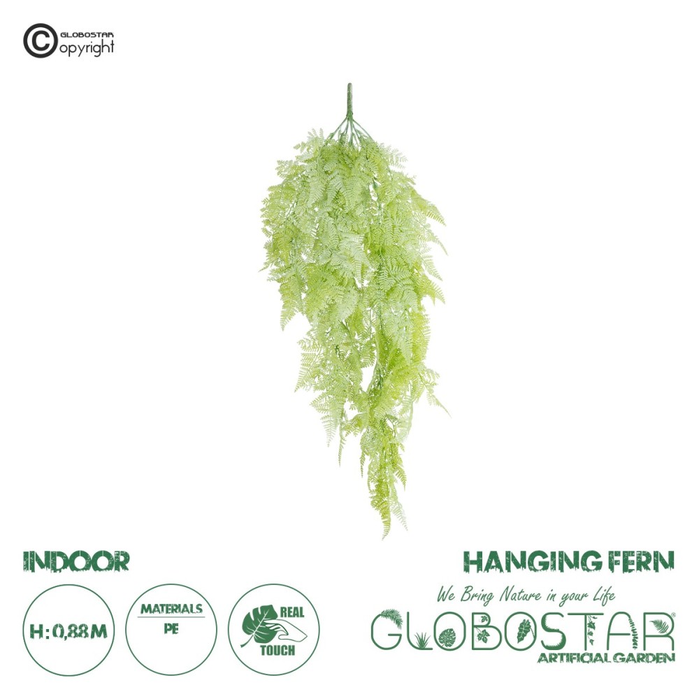 GloboStar® Artificial Garden HANGING FERN 20806 Τεχνητό Διακοσμητικό Κρεμαστό Φυτό Φτέρη Μ40 x Π20 x Υ88cm